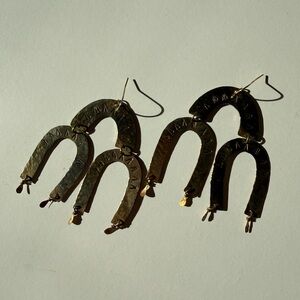 Boho Western Gold Horseshoe Brass Hammered Dangle Earrings